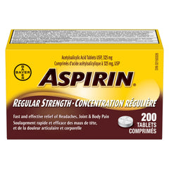 Aspirin Regular Strength 325mg, Fast & Effective Relief of Headaches, Joint & Body Pain, Fever, Pain from Cold & Flu, 200 Tablets