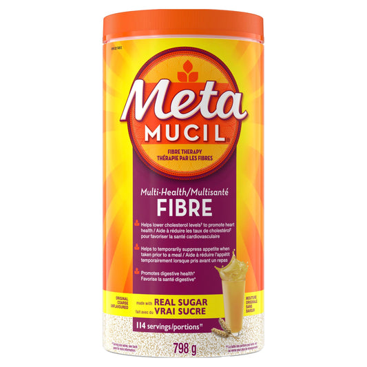 Metamucil, Daily Psyllium Husk Powder Supplement, Real Sugar, 3-in-1 Fibre for Digestive Health, Unflavoured Smooth Flavored Drink, 114 Servings