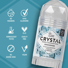 Crystal Mineral Deodorant Stick Travel Size, 40 g – Aluminum-Free, Unscented Natural Deodorant, 24-Hour Odour Protection, No Stains, Vegan & Cruelty-Free