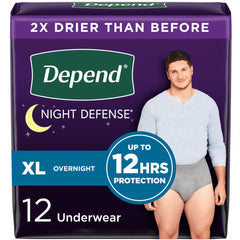 Depend Night Defense Adult Incontinence Underwear for Men, Disposable, Overnight, XL, Grey, 12 Count