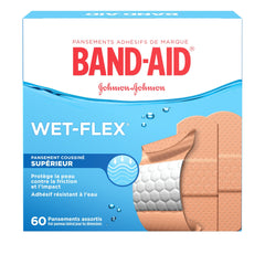 Band-Aid Water Resistant Wet-Flex Adhesive Bandages, Assorted Sizes Value Pack, Small, Regular, Large, 60 Bandages
