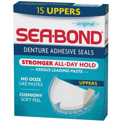Sea Bond Secure Denture Adhesive Seals, Original Uppers, Zinc-Free, All-Day Hold, Mess-Free, 15 Count