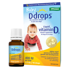 Organic Baby Ddrops 400 IU 90 drops (2.5ml) - Daily Liquid Vitamin D for Infants (Pack of 1)