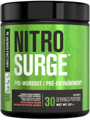 NITROSURGE Pre Workout Supplement - Endless Energy, Instant Strength Gains, Clear Focus, Intense Pumps - Nitric Oxide Booster & Preworkout Powder with Beta Alanine - 30 Servings, Sour Peach Rings