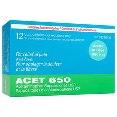 ACET Suppository for Fever & Pain 650mg - Fever Reducer Suppositories for Kids (12 & up) & Adults - Comfortable & Safe Acetaminophen Suppository - For Rectal Use Only