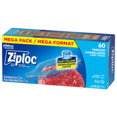 Ziploc Large Food Storage Freezer Bags, Grip 'n Seal Technology for Easier Grip, Open and Close, 60 Count