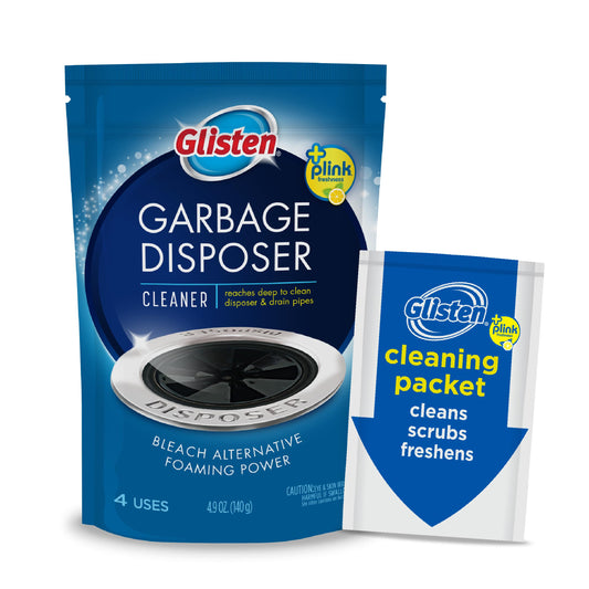 Glisten Garbage Disposer Cleaner and Freshener, Sink Disposal Odor Eliminator with Foaming Action, Lemon Scent, Made in the USA, 4 Packets
