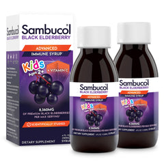 Sambucol Black Elderberry Syrup for Kids - Elderberry Liquid with Vitamin C for Kids, No Artificial Flavors, High Antioxidants, Daily Wellness Support, Berry Flavor - 4 Fl Oz, 2-Pack