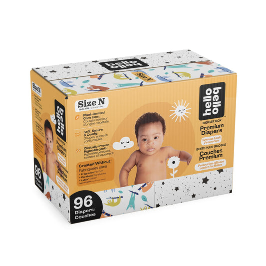 Hello Bello Diapers, Size Newborn (NB, Up to 10 lbs), 96 Count of Premium Disposable Baby Diapers in Umbrella and Koala Kids Designs, Hypoallergenic with Soft, Cloth-Like Feel