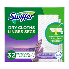 Swiffer Sweep + Mop, Dry Pads Refill, Floor Cleaner for Dirt, Dust, Hair, Cleaning Cloths for Mopping Home, Bathroom, Kitchen, Dust Mop, Floor Duster, Lavender, 32 Count