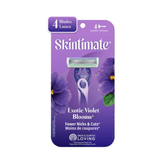 Skintimate Disposable Razor for Women, Exotic Violet Blooms Scented Four Bade Razor, 4 Count