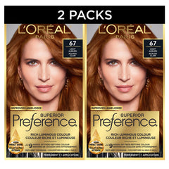 L'Oreal Paris Superior Preference Hair Dye, 67 Light Auburn, Permanent Color, 100% Grey Coverage, 9 Weeks Luminous Fade-Defying, 1 Kit (Pack of 2)
