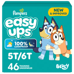 Pampers Easy Ups Girls & Boys Potty Training Pants, Size 7 (5T6T), 46 Count, Bluey Absorbent Training Underwear, Up to 100% Leakproof Day and Night, Hypoallergenic