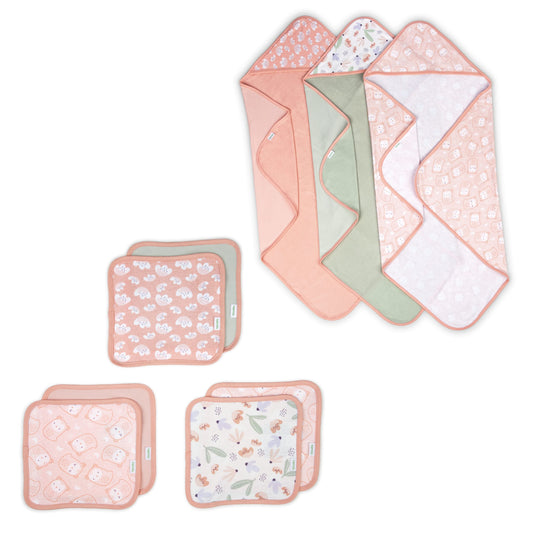 Ingenuity Clean & Cuddly 3-Pack Hooded Bath Towels - EDI & Clean & Cuddly 6-Pack Terry Washcloth Set - EDI