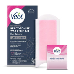 Veet, Wax Strips with Easy Gelwax, Hair Removal, Remove the Shortest Hairs, Sensitive Formula, Legs & Body, 40 Count