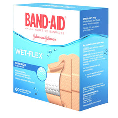 Band-Aid Water Resistant Wet-Flex Adhesive Bandages, Assorted Sizes Value Pack, Small, Regular, Large, 60 Bandages