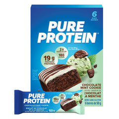 Pure Protein Bars - Nutritious, Gluten Free bar, made with Whey protein blend - low sugar, protein snack. Deliciously satisfying. Made in Canada, Chocolate Mint Cookie (Pack of 6)