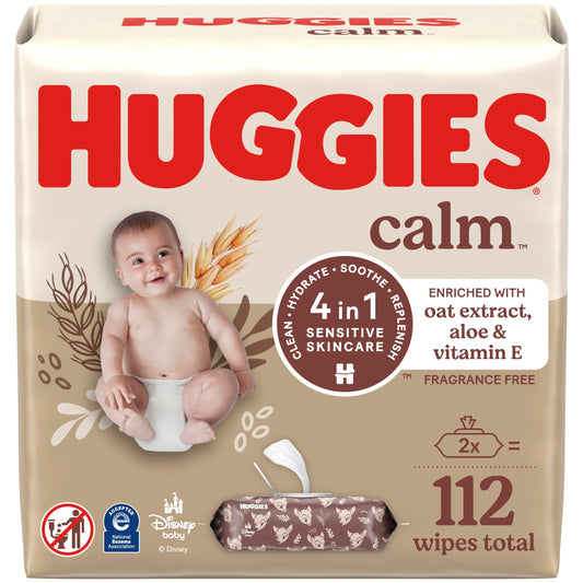 Huggies Calm Baby Wipes, Unscented, 2 Push Button Packs (112 Wipes Total)