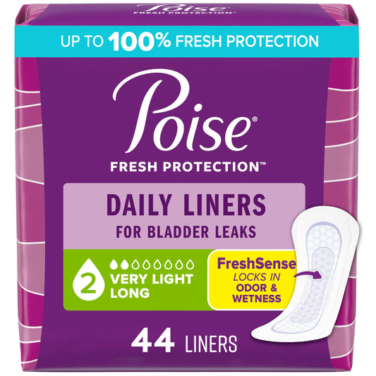 Poise Daily Postpartum Incontinence Panty Liners, Very Light Absorbency, Long, 44 Count