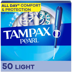 Tampax, Pearl Tampons, Plastic Applicator, Light Absorbency, 50 Count