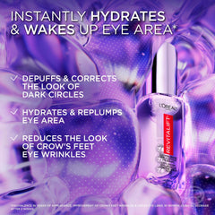 L’Oréal Paris 2.5% Hyaluronic Acid & Caffeine Plumping Eye Serum, Brightens Look of Dark Circles, Reduces Look of Crow's Feet & Wrinkles, Revitalift, For All Skin Tones & Types, Fragrance Free, 20ml