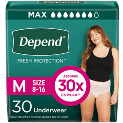 Depend FIT-FLEX Adult Incontinence Underwear for Women, Maximum Absorbency, M, Blush, 30 Count