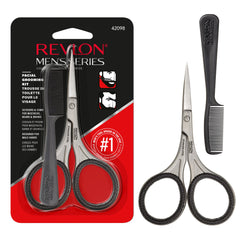 Revlon Men's Beard Grooming Kit, Mustache Trimming Scissors and Facial Hair Comb, Travel Essentials, Stainless Steel Blade, 1 Pack