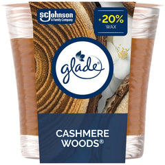 Glade Scented Candle, Aromatherapy Candle Air Freshener Infused with Essential Oils for Home Fragrance, 1-Wick, Cashmere Woods