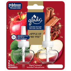 Glade Apple Cinnamon PlugIns Air Freshener Oil Refill, Fall Scented and Essential Oils for Bathroom and Home Fragrance, 2 Refills (Packaging May Vary)