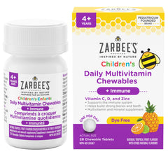 Zarbee's® Daily Multivitamin Chewables + Immune, vitamin D, vitamin C, zinc, tropical fruit flavour, 28 count