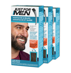 Just For Men Mustache & Beard, Beard Dye for Men with Brush Included for Easy Application, With Biotin Aloe and Coconut Oil for Healthy Facial Hair, Dark Brown, M-45 (3 Count)