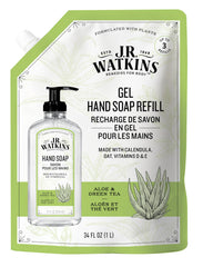 J.R. Watkins Aloe and Green Tea Gel Hand Soap Refill Pouch, Scented Liquid Hand Wash for Bathroom or Kitchen, USA Made and Cruelty Free, 1 Liter