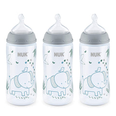NUK Smooth Flow Anti-Colic Baby Bottle, 10 oz (300 mL), Grey Elephant, 3 Pack