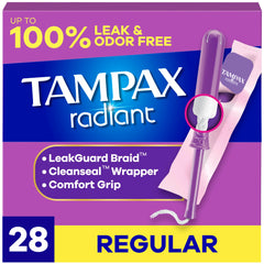 Tampax, Radiant Tampons, Plastic Applicator, Regular Absorbency, 28 Count