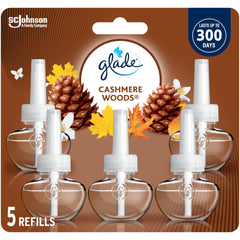 Glade PlugIns Air Freshener Oil Refill, Scented and Essential Oils for Home and Bathroom, Cashmere Woods, 5 Refills