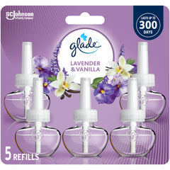 Glade PlugIns Air Freshener Oil Refill, Scented and Essential Oils for Home and Bathroom, Lavender & Vanilla, 5 Refills