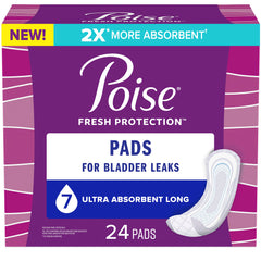 Poise Incontinence Pads for Women/Bladder Leakage Pads/Bladder Control Pads, 7 Drop, Ultra Absorbency, Long Length, 24 Count