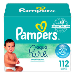 Pampers Aqua Pure Baby Wipes, 99% Water, Fragrance Free, 112 Baby Wipes Total (2X Flip-Top Packs)