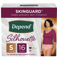 Depend Silhouette Adult Incontinence Underwear for Women, Maximum Absorbency, Small, Pink & Black, 16 Count