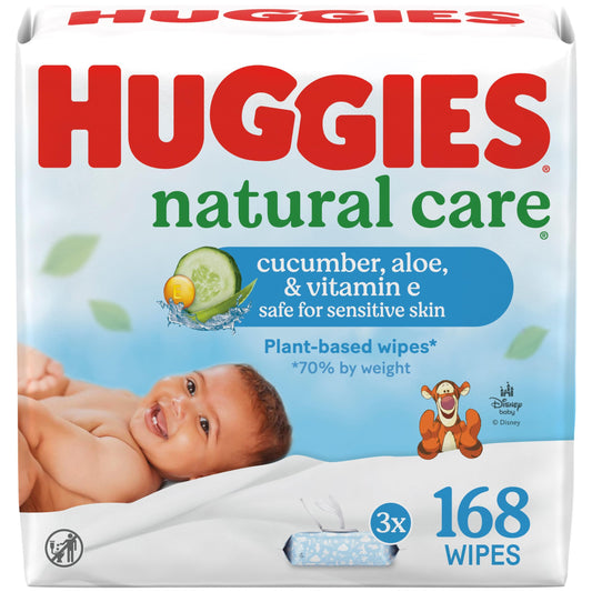 HUGGIES Baby Wipes, Huggies Natural Care Refreshing, SCENTED, Hypoallergenic, 3 Flip-Top Packs, 168 Count