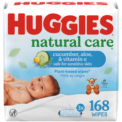 Huggies Baby Wipes, Natural Care Refreshing, SCENTED, Hypoallergenic, 3 Flip-Top Packs, 168 Count