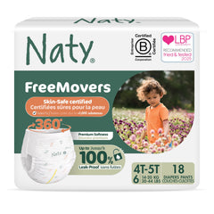 Naty FreeMovers Pull Up Training Pants for Sensitive Skin | Hypoallergenic Potty Training Underwear | Absorbent & Leak-Proof for Toddler | Soft, Unscented | Size 6, 4T–5T (30–44 lbs), 18 Count