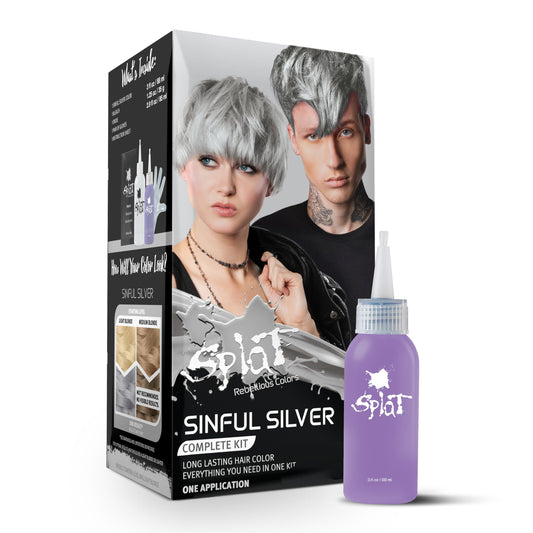 SPLAT Sinful Silver Hair Dye Kit – Semi Permanent Color Lasts Up to 30 Washes