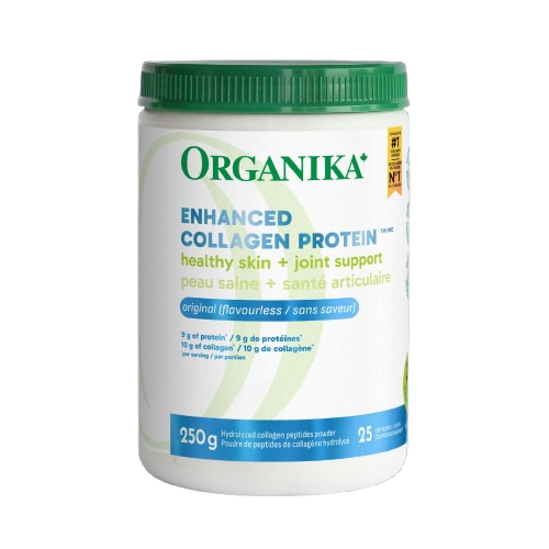 Organika Canadian-Made Enhanced Collagen Powder - for Healthy Hair, Skin, Nails, and Joints. Hydrolyzed Protein Peptides for Better Absorption- Grass-Fed, Non-GMO- Unflavoured- 250g