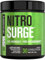 NITROSURGE Pre Workout Supplement - Endless Energy, Instant Strength Gains, Clear Focus, Intense Pumps - Nitric Oxide Booster & Preworkout Powder with Beta Alanine - 30 Servings, Arctic White
