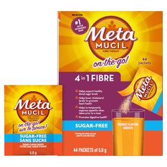 Metamucil, Daily Psyllium Husk Powder Supplement Packets, Sugar-Free, 4-in-1 Fibre for Digestive Health, Orange Smooth Flavored Drink, 44 Servings