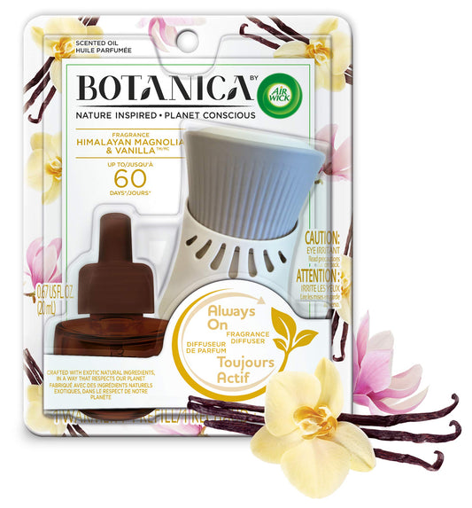 Botanica by Air Wick Plug in Scented Oil Starter Kit, 1 Warmer + 1 Refill, Himalayan Magnolia and Vanilla, Air Freshener, Essential Oils