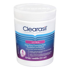 Clearasil, Ultra, Deep Pore Cleansing Pads, Clearer Skin in as Little as 4 Hours, Salicylic Acid 2%, 90 Count