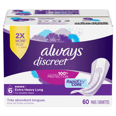 Discreet Adult Incontinence Pads for Women, Extra Heavy Absorbency, Long Length, Postpartum Pads, Up to 100% Bladder Leak Protection, 60 Count