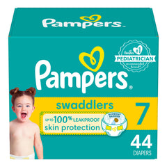 Pampers Swaddlers Diapers, Size S7 (26-50 lbs), 44 Count, Absorbent, Keeps Baby Dry and Comfortable, Skin Safe Disposable Baby Diaper